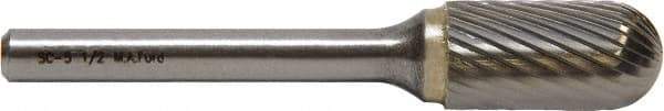 M.A. Ford - 5/8" Cut Diam, 1/4" Shank Diam, Cylinder with Radius Head Double Cut Burr - Carbide, Radius End, 1" LOC, 3" OAL - Makers Industrial Supply