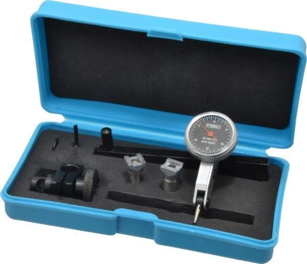 Fowler - 8 Piece, 0" to 0.03" Measuring Range, 1-1/8" Dial Diam, 0-15-0 Dial Reading, Black Dial Test Indicator Kit - 0.4" Contact Point Length, 0.04 & 0.08" Ball Diam, 0.0005" Dial Graduation - Makers Industrial Supply