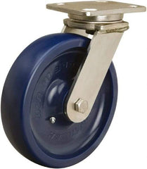 Hamilton - 8" Diam x 2" Wide x 9-1/2" OAH Top Plate Mount Swivel Caster - Polyurethane, 1,000 Lb Capacity, Delrin Bearing, 4 x 5" Plate - Makers Industrial Supply