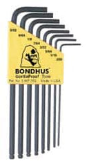 Bondhus - 8 Piece L-Key Ball End Hex Key Set - Hex Range 0.05 to 5/32" - Makers Industrial Supply