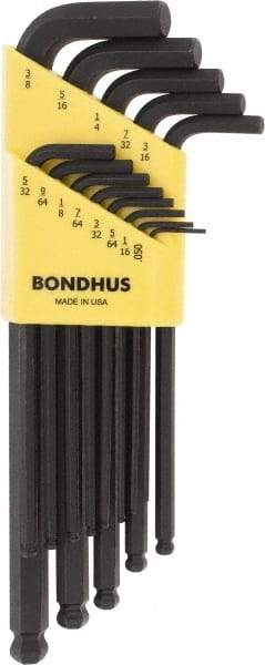 Bondhus - 13 Piece L-Key Ball End Hex Key Set - Hex Range 0.05 to 3/8" - Makers Industrial Supply