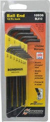 Bondhus - 12 Piece L-Key Ball End Hex Key Set - Hex Range 0.05 to 5/16" - Makers Industrial Supply