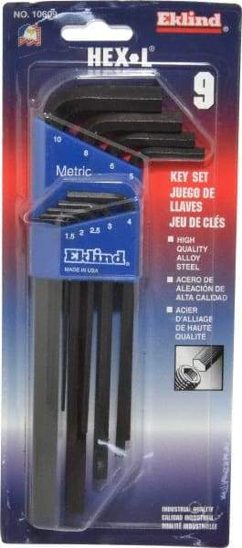 Eklind - 9 Piece L-Key Hex Key Set - Hex Range 1.5 to 10mm - Makers Industrial Supply