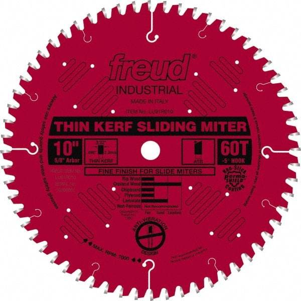 Freud - 10" Diam, 5/8" Arbor Hole Diam, 60 Tooth Wet & Dry Cut Saw Blade - Carbide-Tipped, Standard Round Arbor - Makers Industrial Supply