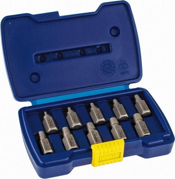 Irwin Hanson - 10 Piece Spiral Flute Screw Extractor Set - Screw Range 1/8 to 13/32" - Makers Industrial Supply