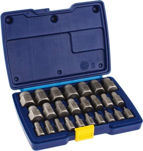 Irwin Hanson - 25 Piece Spiral Flute Screw Extractor Set - Screw Range 1/8 to 7/8" - Makers Industrial Supply