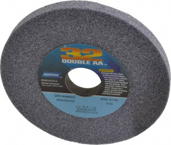 Norton - 6" Diam x 1-1/4" Hole x 1/2" Thick, K Hardness, 46 Grit Surface Grinding Wheel - Aluminum Oxide, Type 1, Coarse Grade, 4,140 Max RPM, Vitrified Bond, No Recess - Makers Industrial Supply