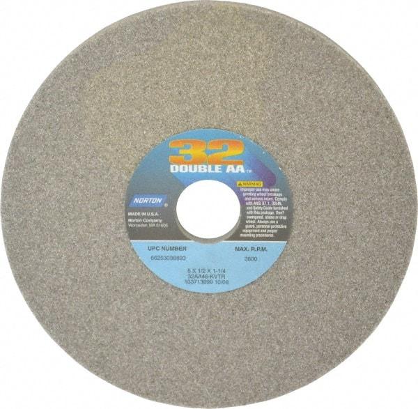 Norton - 8" Diam x 1-1/4" Hole x 1/2" Thick, K Hardness, 46 Grit Surface Grinding Wheel - Aluminum Oxide, Type 1, Coarse Grade, 3,600 Max RPM, Vitrified Bond, No Recess - Makers Industrial Supply