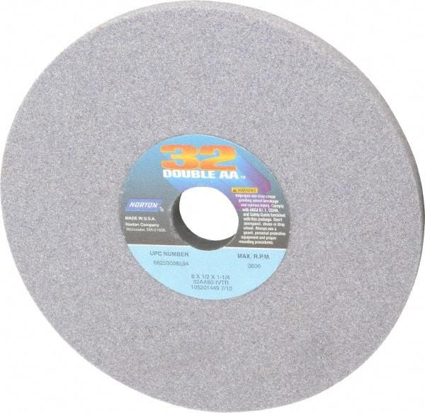 Norton - 8" Diam x 1-1/4" Hole x 1/2" Thick, I Hardness, 60 Grit Surface Grinding Wheel - Aluminum Oxide, Type 1, Medium Grade, 3,600 Max RPM, Vitrified Bond, No Recess - Makers Industrial Supply