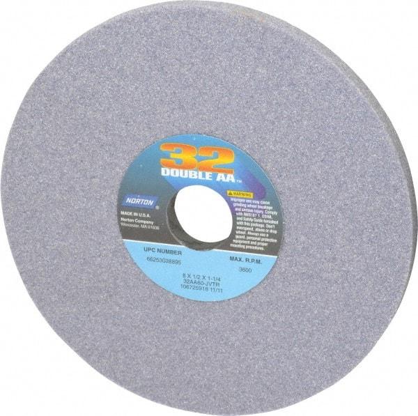 Norton - 8" Diam x 1-1/4" Hole x 1/2" Thick, J Hardness, 60 Grit Surface Grinding Wheel - Aluminum Oxide, Type 1, Medium Grade, 3,600 Max RPM, Vitrified Bond, No Recess - Makers Industrial Supply