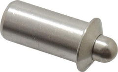 Vlier - 0.786" Body Len x 3/8" Body Diam, 0.234" Plunger Diam, 5 Lb Init to 14 Lb Final End Force, 0.786" Len Under Flange, Stainless Steel Press Fit Spring Plunger - 1/2" Flange Diam, 0.096" Flange Thickness, 0.882" Plunger Len, 3/16" Plunger Projection - Makers Industrial Supply