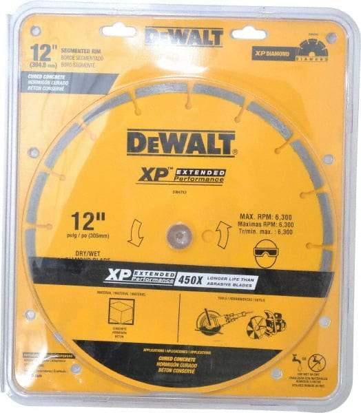 DeWALT - 12" Diam, 1" Arbor Hole Diam, Wet & Dry Cut Saw Blade - Diamond-Tipped, Standard Round Arbor - Makers Industrial Supply