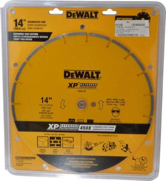 DeWALT - 14" Diam, 1" Arbor Hole Diam, Wet & Dry Cut Saw Blade - Diamond-Tipped, General Purpose Action, Standard Round Arbor - Makers Industrial Supply