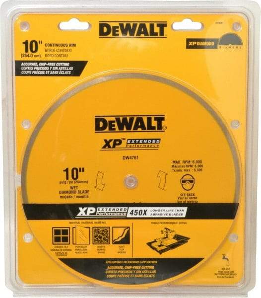 DeWALT - 10" Diam, 5/8" Arbor Hole Diam, Wet & Dry Cut Saw Blade - Diamond-Tipped, Standard Round Arbor - Makers Industrial Supply