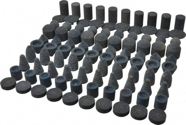 Grier Abrasives - 100 Piece Aluminum Oxide Vitrified Mounted Stone Abrasive Point Set - Includes Shapes A5, A12, A14, A21, A32, A37, A39, A40, W206 & W217 - Makers Industrial Supply