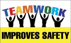 NMC - Teamwork Improves Safety, 60 Inch Long x 36 Inch High, Safety Banner - Polyethylene, English, Printed on 1 Side - Makers Industrial Supply