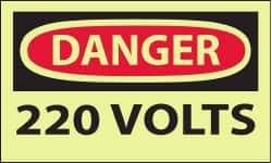 NMC - Accident Prevention Label, Header: DANGER - Legend: Danger - 220 Volts, English, Red & Black & Yellow, 5" Long x 3" High, Sign Muscle Finish - Makers Industrial Supply