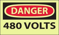 NMC - Accident Prevention Label, Header: DANGER - Legend: Danger - 480 Volts, English, Red & Black & Yellow, 5" Long x 3" High, Sign Muscle Finish - Makers Industrial Supply