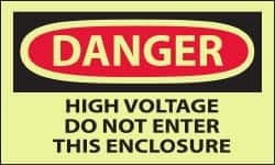 NMC - Accident Prevention Label, Header: DANGER - Legend: Danger - High Voltage - Do Not Enter This Enclosure, English, Red & Black & Yellow, 5" Long x 3" High, Sign Muscle Finish - Makers Industrial Supply