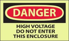 NMC - Accident Prevention Label, Header: DANGER - Legend: Danger - High Voltage - Do Not Enter This Enclosure, English, Red & Black & Yellow, 5" Long x 3" High, Sign Muscle Finish - Makers Industrial Supply