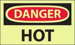 NMC - Hazardous Materials Label, Header: DANGER - Legend: Danger - Hot, English, Red & Black & Yellow, 5" Long x 3" High, Sign Muscle Finish - Makers Industrial Supply