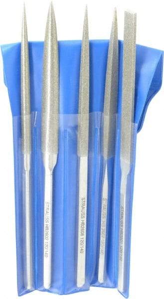 Strauss - 5 Piece Diamond Pattern File Set - 8-1/2" Long, Medium Coarseness, Set Includes Equalling, Half Round, Round, Square, Three Square - Makers Industrial Supply