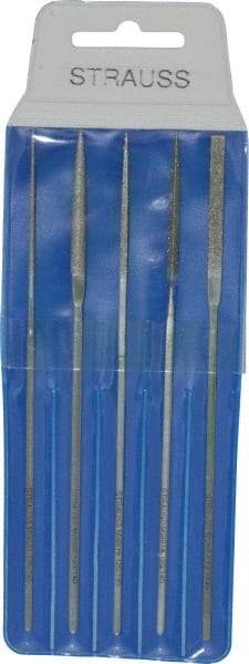 Strauss - 5 Piece Diamond Pattern File Set - 5-1/2" Long, Medium Coarseness, Square Handle, Set Includes Equalling, Half Round, Round, Square - Makers Industrial Supply