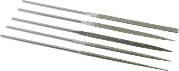 Strauss - 5 Piece Diamond Pattern File Set - 5-1/2" Long, Coarse Coarseness, Round Handle, Set Includes Equalling, Half Round, Round, Square, Three Square - Makers Industrial Supply