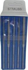 Strauss - 5 Piece Diamond Pattern File Set - 5-1/2" Long, Fine Coarseness, Round Handle, Set Includes Equalling, Half Round, Round, Square, Three Square - Makers Industrial Supply