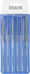 Strauss - 6 Piece Diamond Pattern File Set - 5-1/2" Long, Coarse Coarseness, Round Handle, Set Includes Crossing, Equalling, Half Round, Round, Square, Three Square - Makers Industrial Supply