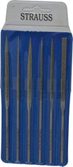 Strauss - 6 Piece Diamond Pattern File Set - 5-1/2" Long, Medium Coarseness, Round Handle, Set Includes Crossing, Equalling, Half Round, Round, Square, Three Square - Makers Industrial Supply