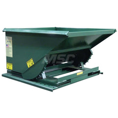 Stationary Tilt Hopper: 2,000 lb Capacity, 60″ Wide, 62″ Long, 37″ High Green, Powder Coated Steel, Hand Control