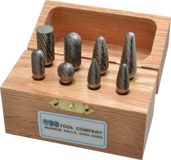 SGS Pro - 8 Piece, 1/4" Shank Burr Set - Tungsten Carbide, Multiple Head Shape - Makers Industrial Supply