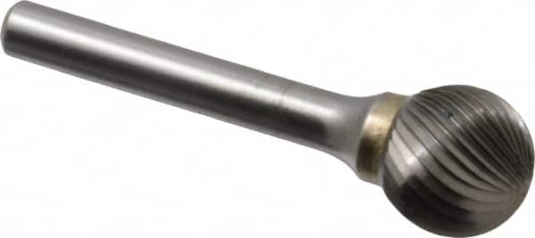 SGS Pro - 5/8" Cut Diam, 1/4" Shank Diam, Ball Head Single Cut Burr - Carbide, Radius End, 9/16" LOC - Makers Industrial Supply