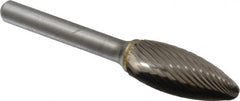 SGS Pro - 1/2" Cut Diam, 1/4" Shank Diam, Flame Head Single Cut Burr - Carbide, Radius End, 1-1/4" LOC - Makers Industrial Supply