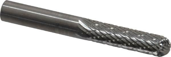 SGS Pro - 1/4" Cut Diam, 1/4" Shank Diam, Cylinder with Radius Head Double Cut Burr - Carbide, Radius End, 1" LOC, 2" OAL - Makers Industrial Supply