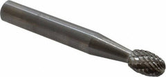 SGS Pro - 1/4" Cut Diam, 1/4" Shank Diam, Oval Head Double Cut Burr - Carbide, Radius End, 3/8" LOC - Makers Industrial Supply