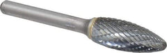 SGS Pro - 1/2" Cut Diam, 1/4" Shank Diam, Flame Head Double Cut Burr - Carbide, Radius End, 1-1/4" LOC - Makers Industrial Supply