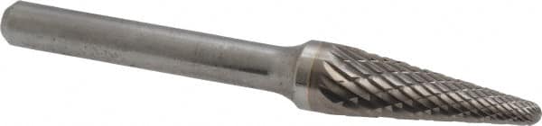 SGS Pro - 3/8" Cut Diam, 1/4" Shank Diam, Taper Head Double Cut Burr - Carbide, Radius End, 1-1/16" LOC - Makers Industrial Supply