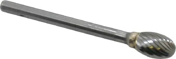 SGS Pro - 1/4" Cut Diam, 1/8" Shank Diam, Oval Head Single Cut Burr - Carbide, Radius End, 3/8" LOC - Makers Industrial Supply