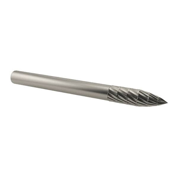 SGS Pro - 1/8" Cut Diam, 1/8" Shank Diam, Tree Head Double Cut Burr - Carbide, Point End, 3/8" LOC, 1-1/2" OAL - Makers Industrial Supply