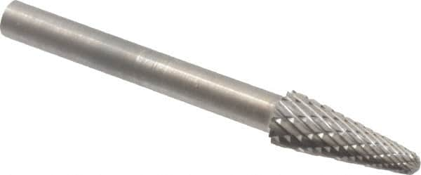 SGS Pro - 3/16" Cut Diam, 1/8" Shank Diam, Taper Head Double Cut Burr - Carbide, Radius End, 1/2" LOC - Makers Industrial Supply