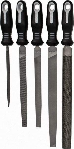 Nicholson - 5 Piece American Pattern File Set - 6", 8", 10" Long, Bastard Coarseness, Set Includes Flat, Half Round, Mill, Slim Taper - Makers Industrial Supply