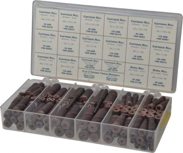 Merit Abrasives - 120 Piece Aluminum Oxide Cartridge Roll Set - 80 & 120 Grit, Includes 2 Mandrels - Makers Industrial Supply