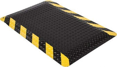 Wearwell - 3' Long x 2' Wide, Dry Environment, Anti-Fatigue Matting - Black with Yellow Chevron Borders, Vinyl with Nitrile Blend Base, Beveled on 4 Sides - Makers Industrial Supply