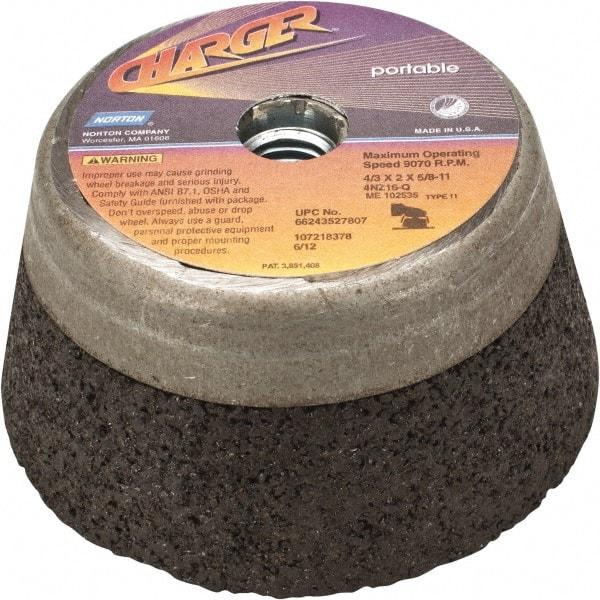 Norton - 4" Diam, 2" Overall Thickness, 16 Grit, Type 11 Tool & Cutter Grinding Wheel - Very Coarse Grade, Zirconia Alumina, Q Hardness, 9,070 RPM - Makers Industrial Supply