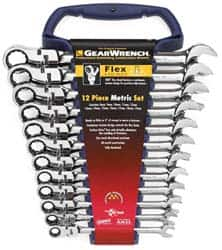 GearWrench - 12 Piece, 8mm to 19mm, Ratcheting Combination Wrench Set - Metric Measurement Standard, Chrome Finish, Comes in Tray - Makers Industrial Supply