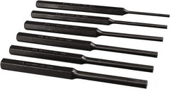 Mayhew - 6 Piece, 3 to 8mm, Roll Pin Punch Set - Hex Shank, Alloy Steel, Comes in Pouch - Makers Industrial Supply