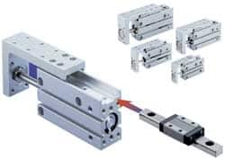 SMC PNEUMATICS - 10mm Bore x 50mm Stroke Compact Slide Cylinder - 101.5 Max psi, 14 to 158°F, M5x0.8 Port, 96.5mm Long x 20mm Wide x 47mm High - Makers Industrial Supply