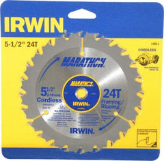 Irwin - 5-1/2" Diam, 10mm Arbor Hole Diam, 24 Tooth Wet & Dry Cut Saw Blade - Carbide-Tipped, Framing & Ripping Action, Standard Round Arbor - Makers Industrial Supply